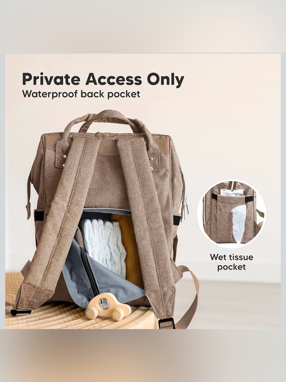 KeaBabies Baby Diaper Bag Backpack Waterproof With Changing Pad Coffee Brown NWT - Picture 7 of 8